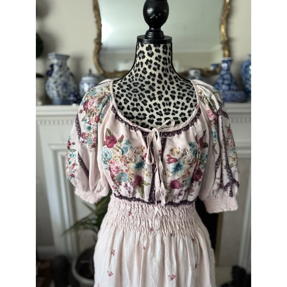 ANTHROPOLOGIE the somerset puff sleeve maxi dress M Milkmaid Fairy Hippie Boho - Picture 13 of 16